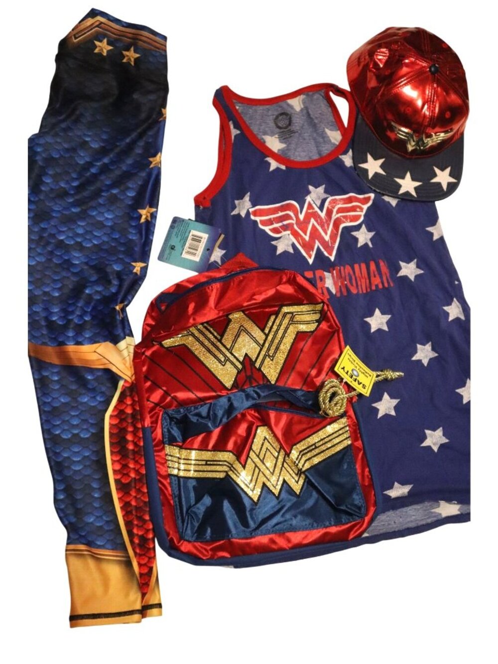 Bundle DC Comics Wonder Woman Tank Leggings Hat Costume Comic NO BACKPACK